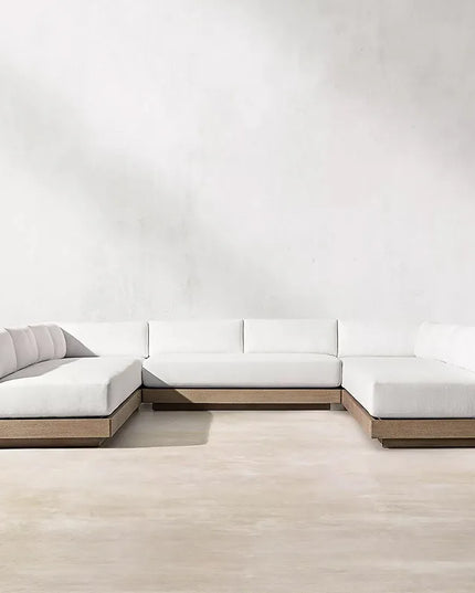 New Arrival Modern Design Outdoor Teak Sofa Combination Modern Teak Patio Garden Sofas Set Waterproof Villa Furniture