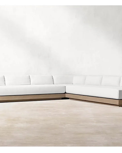 New Arrival Modern Design Outdoor Teak Sofa Combination Modern Teak Patio Garden Sofas Set Waterproof Villa Furniture