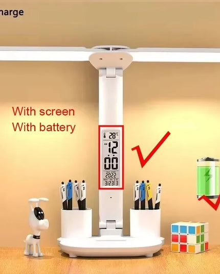 Rechargeable Led Table Lamp for Study Desk Lamp Reading Light Led Night Light with Fan Led Clock Dispaly Reading Desk Light
