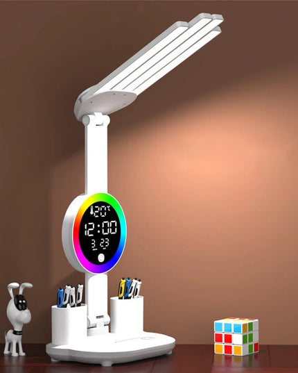 Rechargeable Table Lamp for Study, Desk Lamp Reading Light Led Table Light with Fan, Led Clock Dispaly Reading Lamp