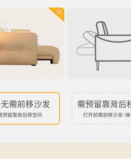 Cloud Retractable Sofa French Cream Wind Straight Row Multi-functional Reclining And Sleeping Leather Electric Sofa