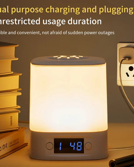 LED Night Lamp Rechargeable Table Lamp Clock Display Soft Sleeping Lamp Touch Switch Bedside Lamp for Bedroom Decor