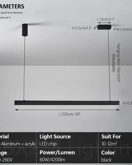Modern LED linear chandelier for dining room office white bar pendant lights kitchen island lighting black minimalist lamp
