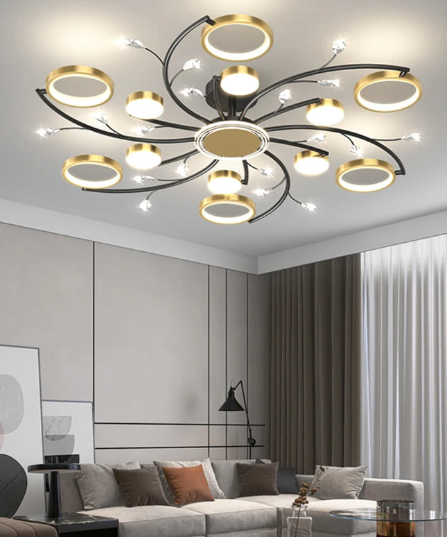 Modern Led Chandelier Gold Aluminum Luxury Pendant Lights For Living Room Bedroom Study Room K9 Crystal Decorative Lamps 90-260V