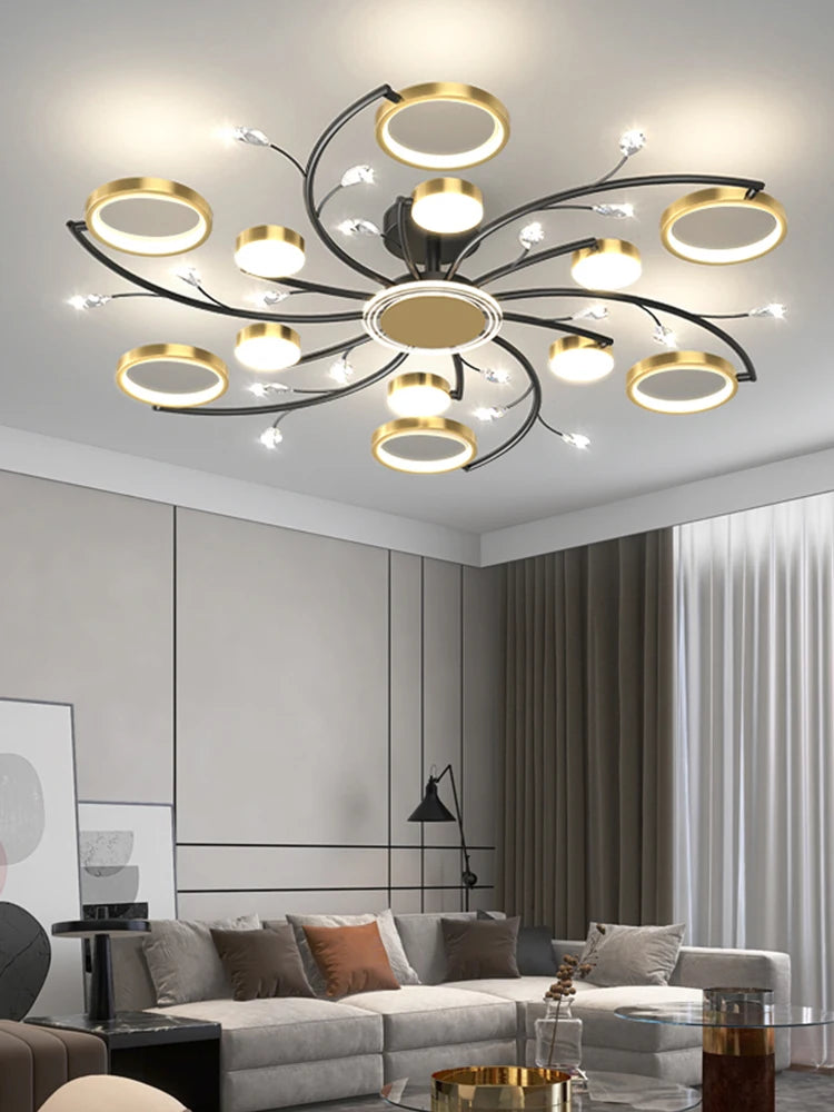 Modern Led Chandelier Gold Aluminum Luxury Pendant Lights For Living Room Bedroom Study Room K9 Crystal Decorative Lamps 90-260V