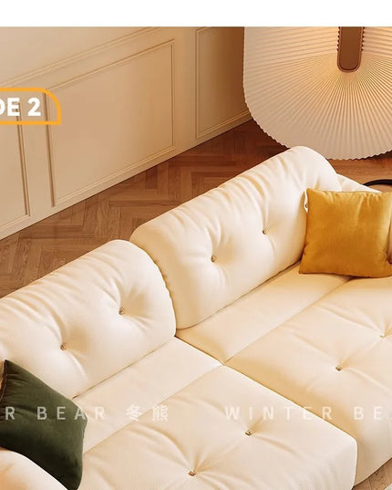 Cloud Retractable Sofa French Cream Wind Straight Row Multi-functional Reclining And Sleeping Leather Electric Sofa