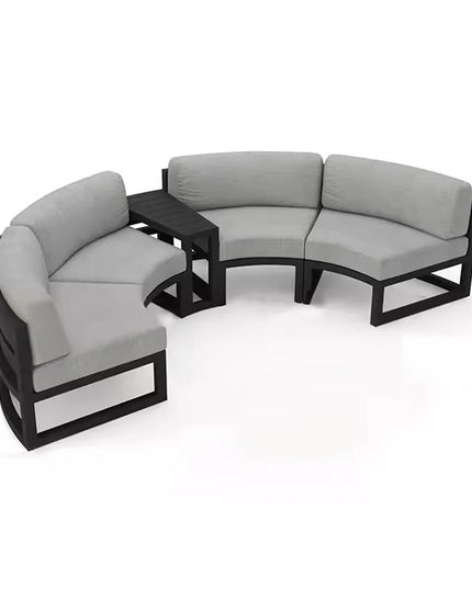 360° Round Outdoor Sofa Set - Deep Grey Aluminum Patio Furniture, Waterproof for Garden and Balcony