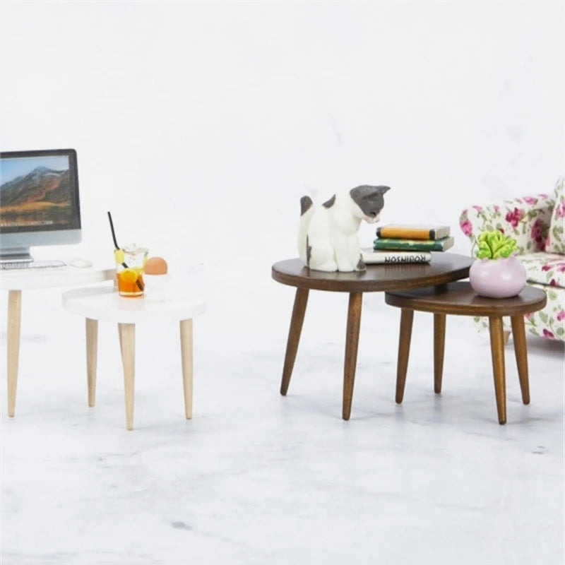 1 Set 1:12 Dollhouse Miniature Wooden Furniture Triangle Coffee Table Computer Desk Tea Model Living Room Home Decor Toy