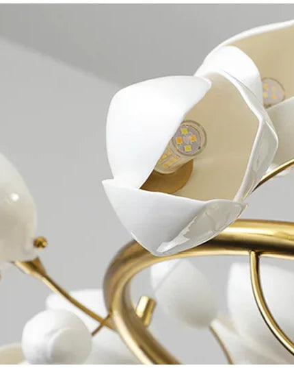 Modern Luxury French Creamy Wind Ceramic Chandelier Living Dining Room Bedroom Led Pendant Lamp Home Decor Hanging Light Fixture