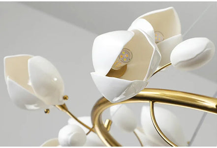 Modern Luxury French Creamy Wind Ceramic Chandelier Living Dining Room Bedroom Led Pendant Lamp Home Decor Hanging Light Fixture