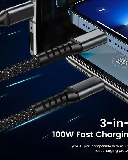 3 in 1 100W USB A Cable Fast Charging Micro USB Data Cord Phone Charger Quick Charge Cable For iPhone Samsung Xiaomi Huawei