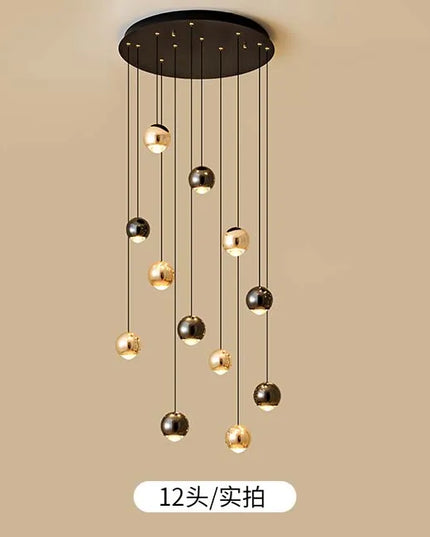 Modern LED Crystal Chandelier Art Decor Ball Long Hanging Lamps for Staircase Minimalist Round Gold Creative Lighting Fixtures