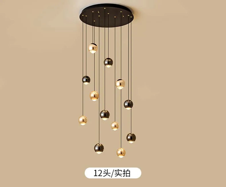Modern LED Crystal Chandelier Art Decor Ball Long Hanging Lamps for Staircase Minimalist Round Gold Creative Lighting Fixtures
