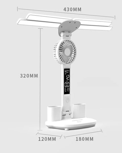 Rechargeable Table Lamp for Study, Desk Lamp Reading Light Led Table Light with Fan, Led Clock Dispaly Reading Lamp
