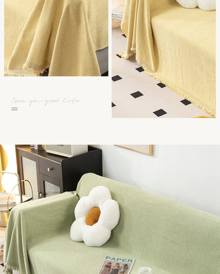 Home Sofa Cover With Tassel Living Room Sofas Blanket Cover Sofa Cover Seat 3 Seater Sofa Blanket Cover Beige