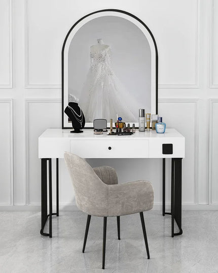 Vanity Set with Lighted Mirror, Makeup Vanity Dressing Table with LED Light, Drawers, Storage Shelves and Cosmetics Cabinet