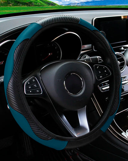 PU Carbon Fiber Leather Car Steering Wheel Cover without Inner Ring Suitable for 14.5-15 Inches of Automotive Supplies