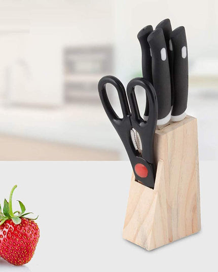 Kitchen Knife Set With Wooden Block And Scissors (5 Pcs Black)