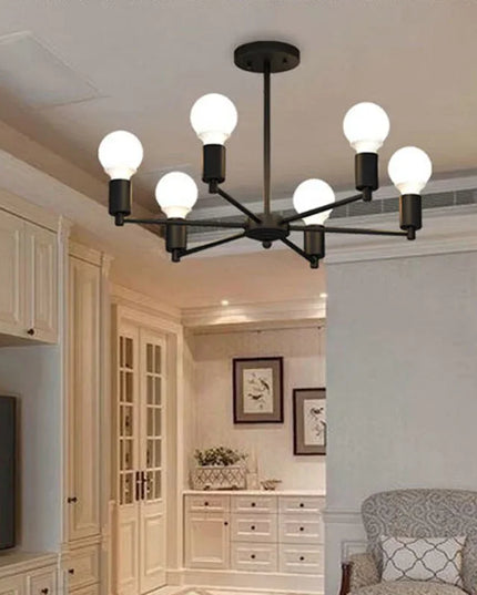 Modern Chandelier  Industrial  Living Room Black E27 Hotel Hall Home Decor Parlor Retro Simple Household Art Pendant Lights