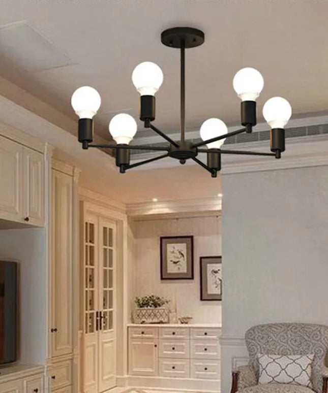 Modern Chandelier  Industrial  Living Room Black E27 Hotel Hall Home Decor Parlor Retro Simple Household Art Pendant Lights