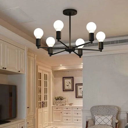 Modern Chandelier  Industrial  Living Room Black E27 Hotel Hall Home Decor Parlor Retro Simple Household Art Pendant Lights