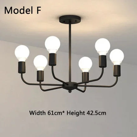 Modern Chandelier  Industrial  Living Room Black E27 Hotel Hall Home Decor Parlor Retro Simple Household Art Pendant Lights