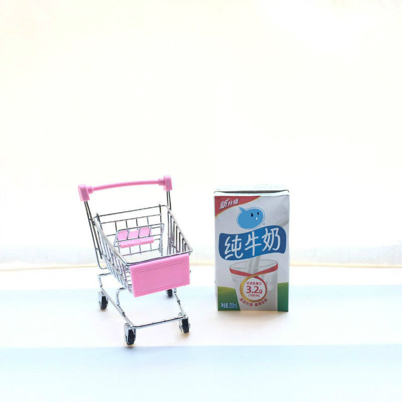 1:48 Mini Supermarket Shopping Trolley Cart Desktop Model Children's Toys Home Decoration Miniature