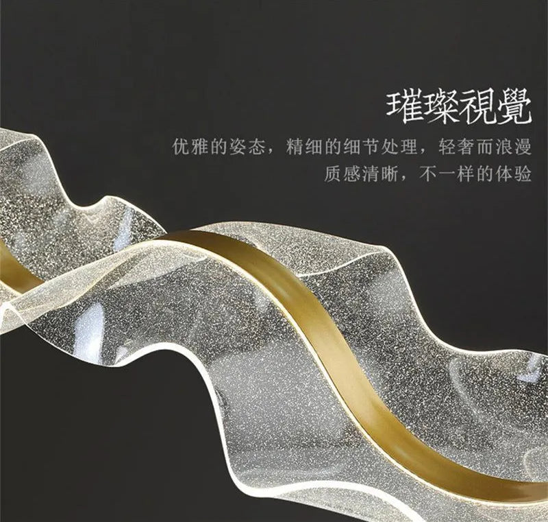 Modern Wave LED Pendant Lights for Living Restaurant Room Food Tables Bar Golden Chandelier Home Decor Hanging Light Fixture