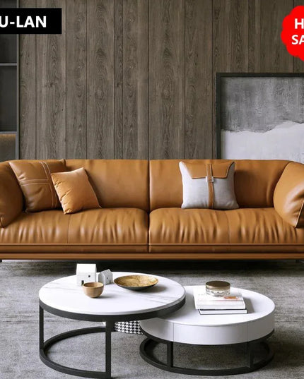 Modern Minimalist Living Room Leather Sofa  Apartment Furniture Set Combination Wtih Customzied Color