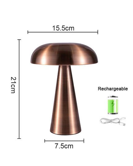 Rechargeable Table Lamp Bedroom Decoration Bar Living Room Bedside Mood Lights Touch Three Level Dimming Metal Mushroom Lamps