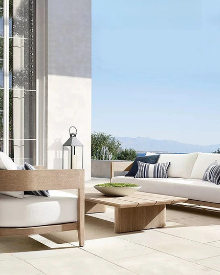 New Arrival Modern Design Outdoor Teak Sofa Combination Modern Teak Patio Garden Sofas Set Waterproof Villa Furniture