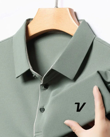 2025 new men's golf jersey summer collar, loose, elastic, quick drying and moisture absorption