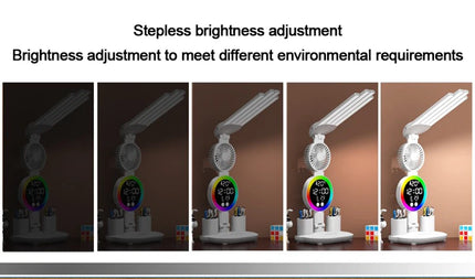 Rechargeable Table Lamp for Study, Desk Lamp Reading Light Led Table Light with Fan, Led Clock Dispaly Reading Lamp