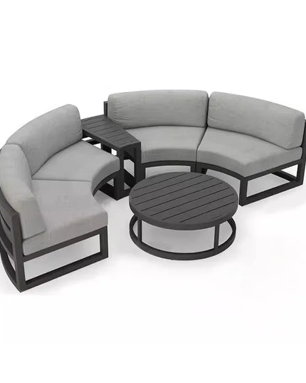 360° Round Outdoor Sofa Set - Deep Grey Aluminum Patio Furniture, Waterproof for Garden and Balcony