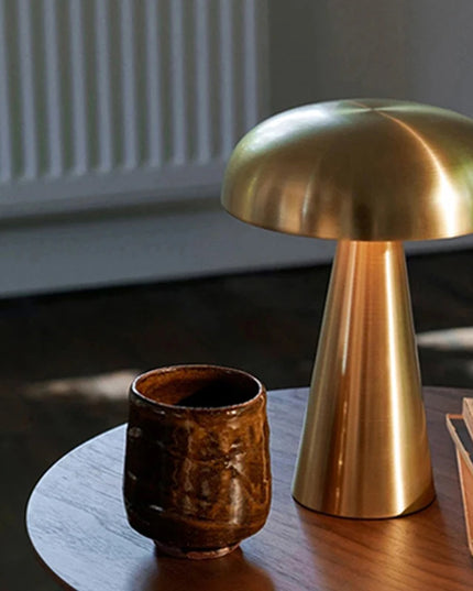 Rechargeable Table Lamp Bedroom Decoration Bar Living Room Bedside Mood Lights Touch Three Level Dimming Metal Mushroom Lamps