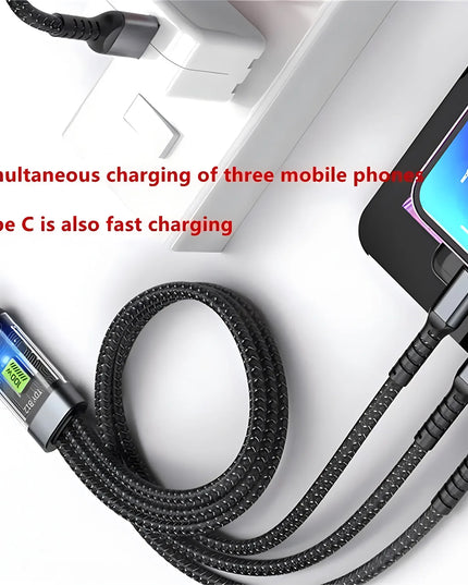 3 in 1 100W USB A Cable Fast Charging Micro USB Data Cord Phone Charger Quick Charge Cable For iPhone Samsung Xiaomi Huawei