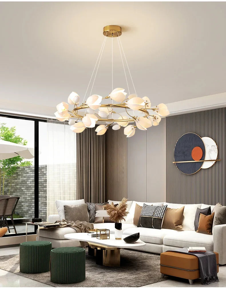Modern Luxury French Creamy Wind Ceramic Chandelier Living Dining Room Bedroom Led Pendant Lamp Home Decor Hanging Light Fixture