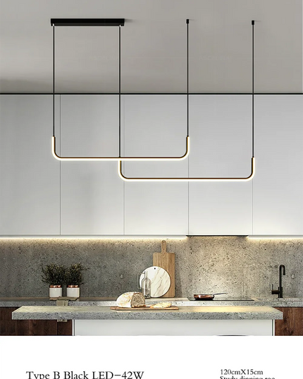Modern LED Strip Chandelier Light Restaurant Kitchen Decor Ceiling Gold Hanging Pendants Living Room Lighting Indoor Lamp Lustre