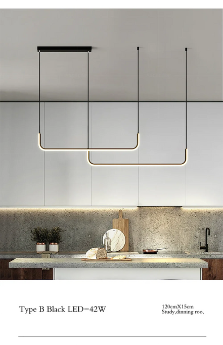 Modern LED Strip Chandelier Light Restaurant Kitchen Decor Ceiling Gold Hanging Pendants Living Room Lighting Indoor Lamp Lustre