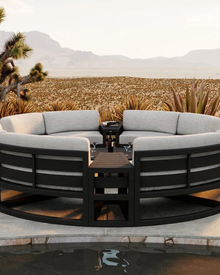 360° Round Outdoor Sofa Set - Deep Grey Aluminum Patio Furniture, Waterproof for Garden and Balcony