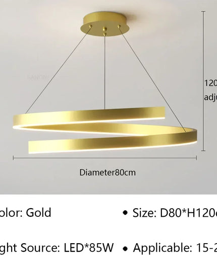 Modern LED spiral chandelier is suitable for living room dining room bedroom study villa home decoration lighting room decoratio