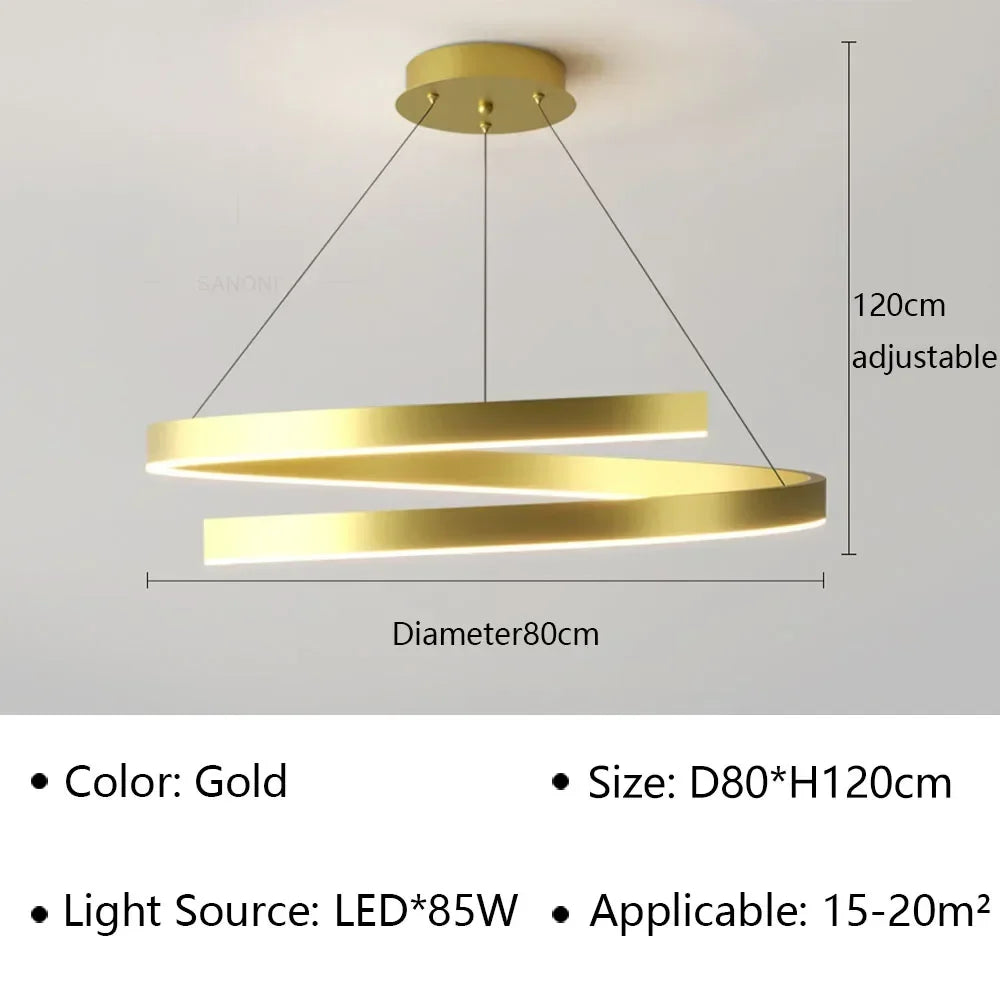 Modern LED spiral chandelier is suitable for living room dining room bedroom study villa home decoration lighting room decoratio