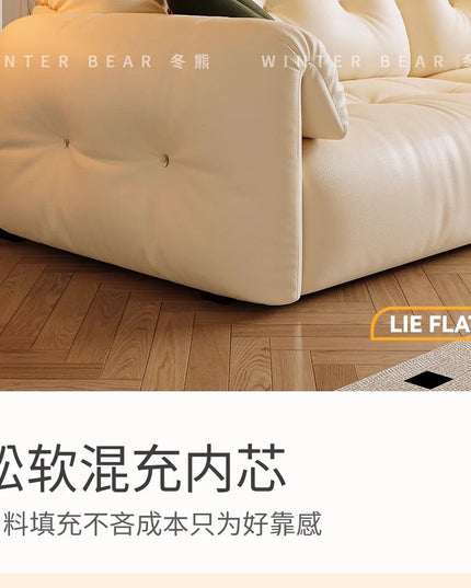 Cloud Retractable Sofa French Cream Wind Straight Row Multi-functional Reclining And Sleeping Leather Electric Sofa
