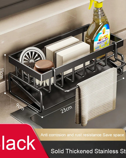 Sink Cleaning Tools Storage Rack Kitchen Drain Organizer Sponge Cleanser Rag Hanger - Space-Saving Home Essential