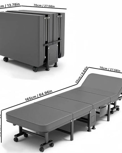 1 Dust Cover for a Folding Bed or 1 Folding Bed, Multifunctional Tech Fabric with High-Density Foam Mattress, Compact Storage Space, Single Bed, Folds into a Quarter, Easy to Assemble, with Wheels, Lightweight, Portable Iron