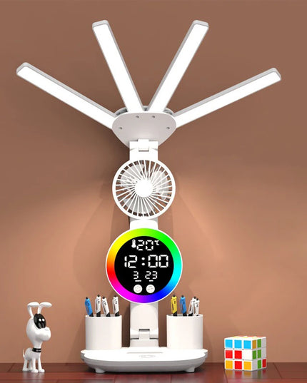 Rechargeable Table Lamp for Study, Desk Lamp Reading Light Led Table Light with Fan, Led Clock Dispaly Reading Lamp