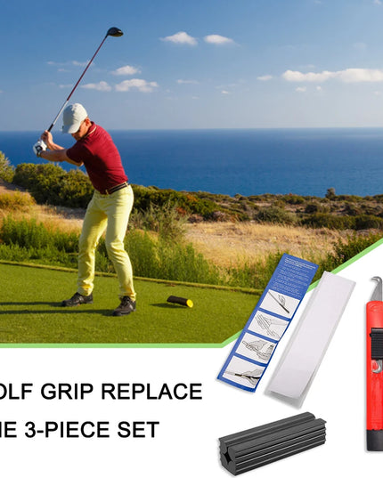 Complete Golf Club Grip Repair Kit with 13 Grip Tape Strips Rubber Clamp and Hook Blade for Easy Regripping