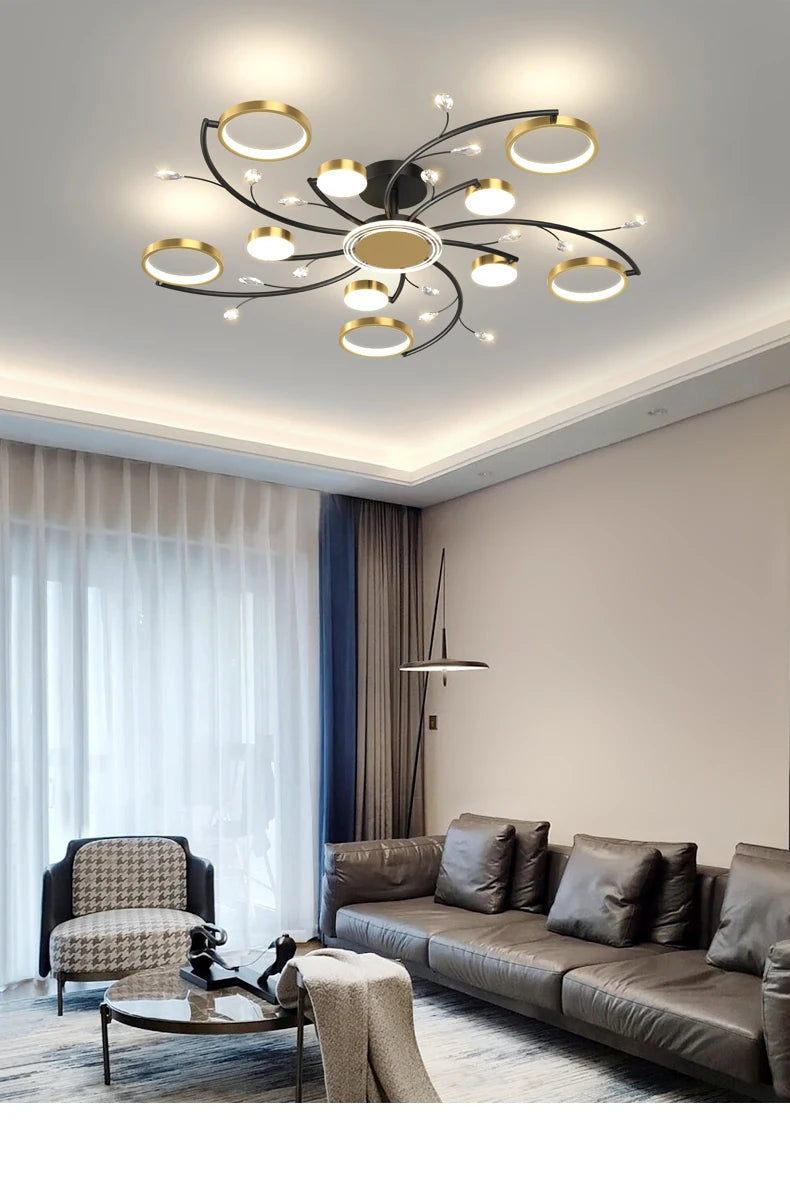 Modern Led Chandelier Gold Aluminum Luxury Pendant Lights For Living Room Bedroom Study Room K9 Crystal Decorative Lamps 90-260V