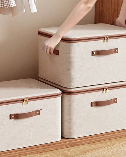 Foldable Clothes Storage Box, Closet Organizer Container with Handle and Zipper,Suitable for Wardrobe, Closet,Blanket (Washable)