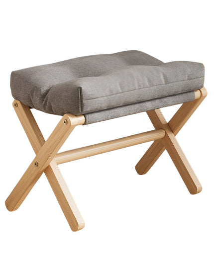 Solid Wood Shoe Changing Stool Footstool Sofa Rest Footstool, Folding Low Stool for The Entryway, Cotton-filled Cushion Stool